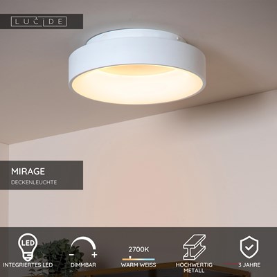 Lucide MIRAGE - Deckenleuchte - Ø 38 cm - LED Dim. - 1x22W 2700K - Weiß